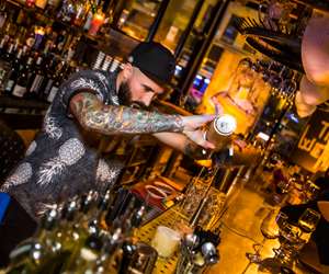 Bartender building a cocktail