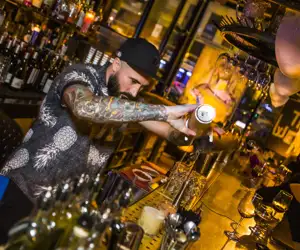 Bartender building a cocktail