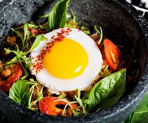 Dish served in stone bowl