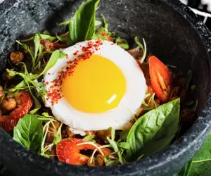 Dish served in stone bowl
