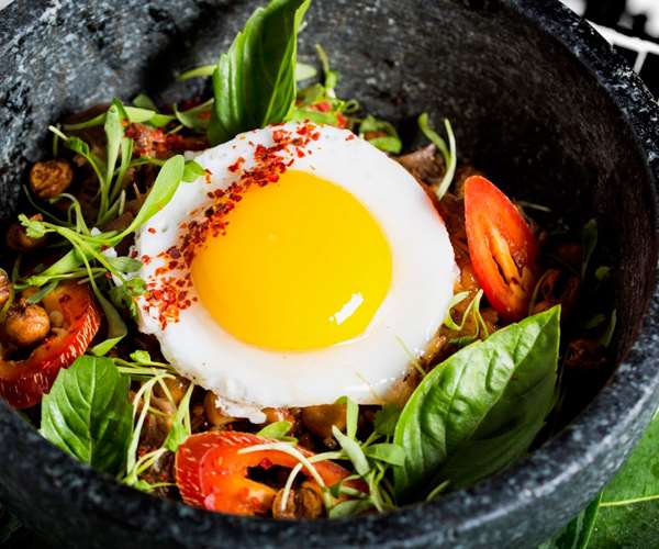 Dish served in stone bowl