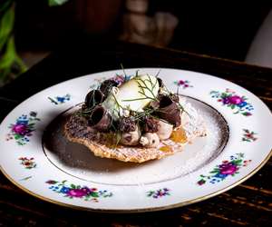 Dessert plated on floral plate