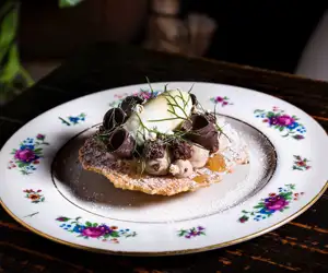 Dessert plated on floral plate